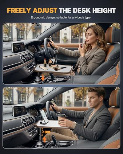 Car Desk for Laptop, Car Table & Car Tray with 360° Rotating Cup Holder, Adjustable Height Car Table Tray, As Car Food Tray or Car Seat Tray, Compatible with Tesla Model 3/Y/S, Ford/Most Vehicles - image 6