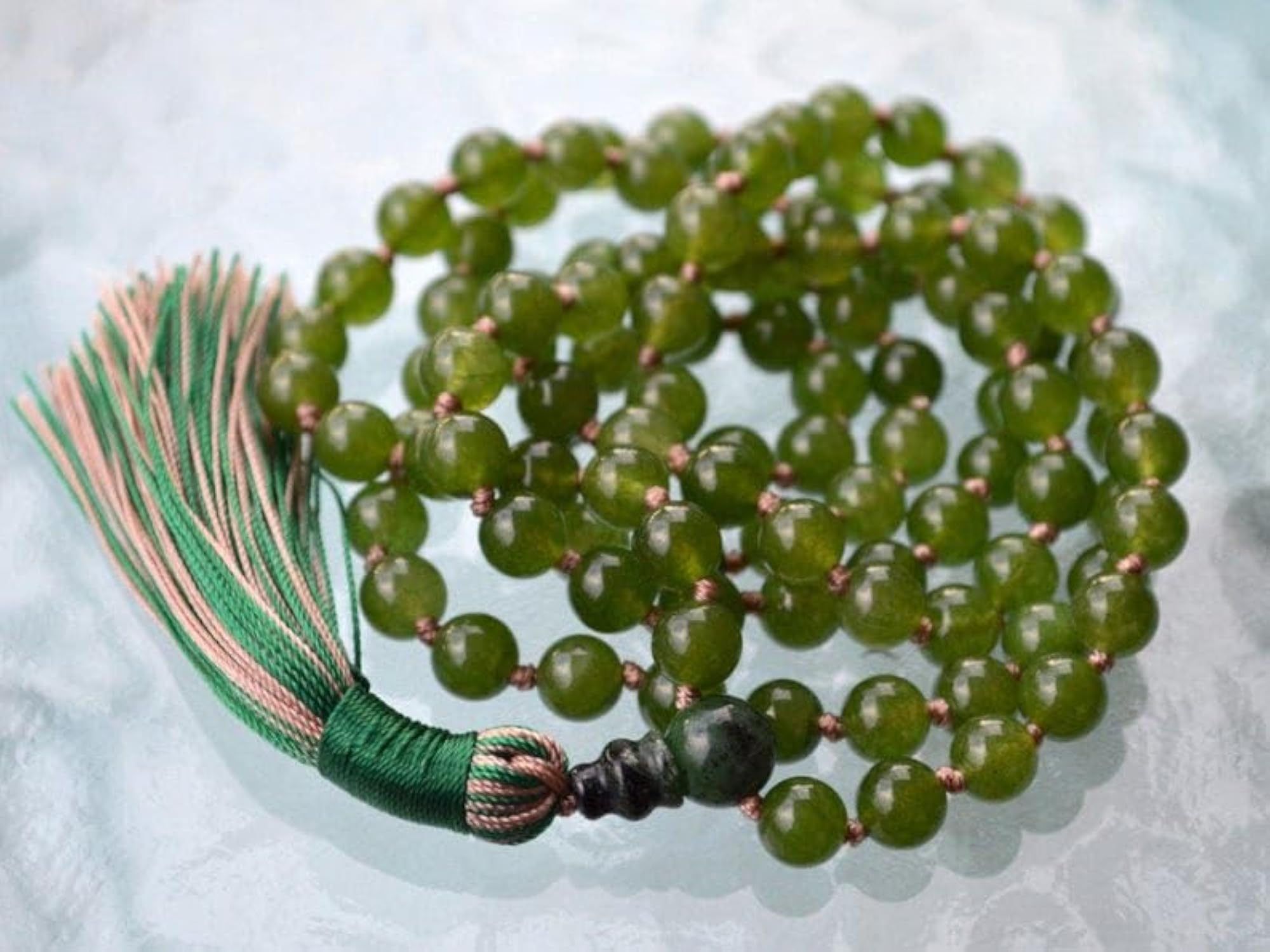Natural Nephrite Jade 6MM Beaded Handmade Prayer Mala Necklace