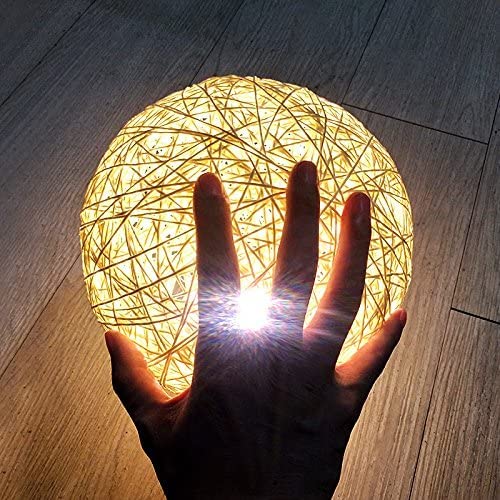 Romantic Night Light Creative Ins Wind Starry Table Lamp Bedroom Bedside Lamp Fantasy Rattan Ball Moon Light (Light Yellow) #TOP3