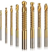 Rocaris 8 Pack Titanium Coated HSS Twist Drill Bits, 3-10mm Serrated Side Cutting Drill Bit Woodw...