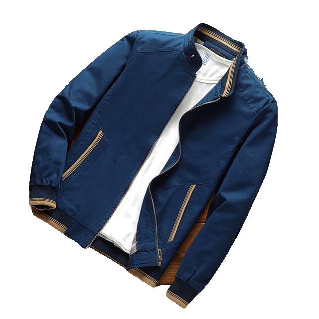 Xingfenly Spring Autumn Men Cotton Jacket Stand Collar Solid Male Casual Windbreaker Bomber Coat Outwear