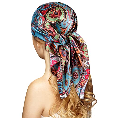 Stlvoll 100% Silk Head Scarf for Women - 27" Hair Scarves Satin Head Scarf Bandanas Square Silk Hair Night Sleeping with Gift Packed, Set Q, L