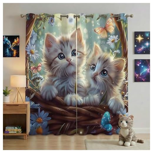 Cute Cat Blackout Curtains for Kids