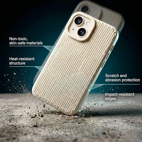 Image of amazon basics Luxury 3D Knitted Texture Soft Silicone Back Cover for iPhone 14 | Slim Fit Shockproof Case with Camera Protection & Non-Slip Grip - Cream