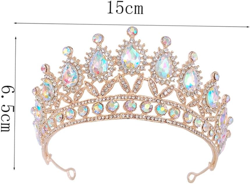 Holibanna Rhinestones Tiara Crown for Women Bridal Headpiece, Colorful Teardrop Princess Crown with Gold Accents, Party and Birthday Costume Accessory