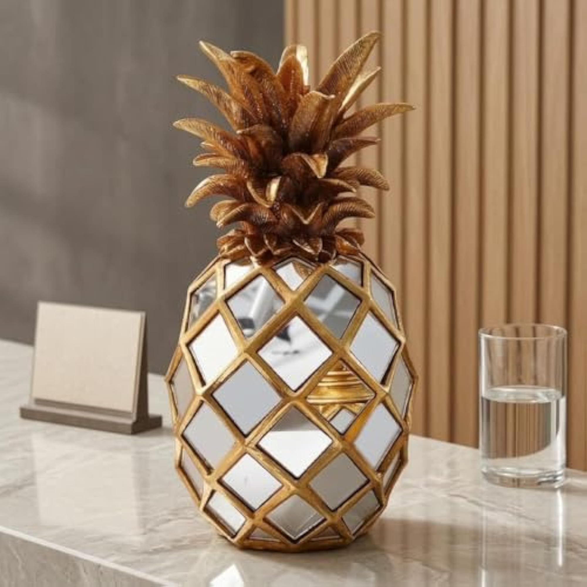 Diamond-Lattice Mirrored Pineapple Ornament, Decorative Home Decor