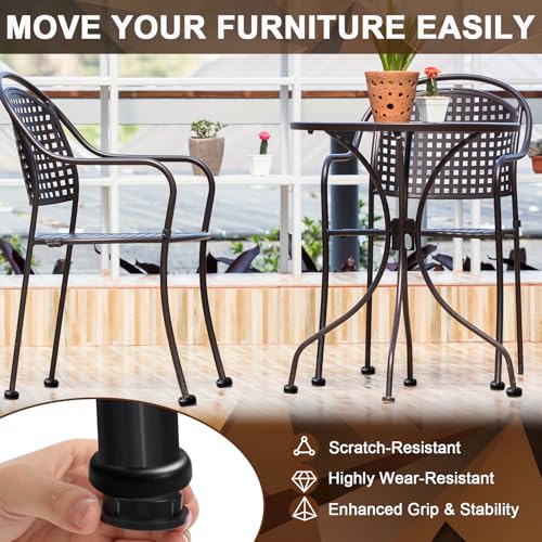 Image of Threehoney 48 Pcs Wrought Iron Patio Furniture Leg Cap 1-1 /4 Chair Feet Cap | Black Heavy Duty Nylon Round Chair Leg Glides Floor Protectors for Outdoor Patio Garden Metal Furniture, Table Feet