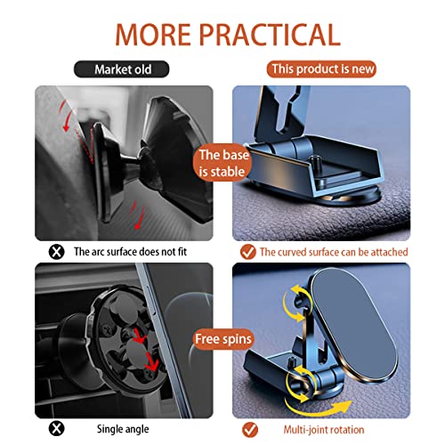 Magnetic Car Phone Holder, Cell Phone Mount Stick On Auto Dashboard, Strong Magnet 360° Rotation Foldable Adjustable, Vehicle Phone Cradle Universal For All Iphone, Samsung, Smartphones (Silver) #TOP1