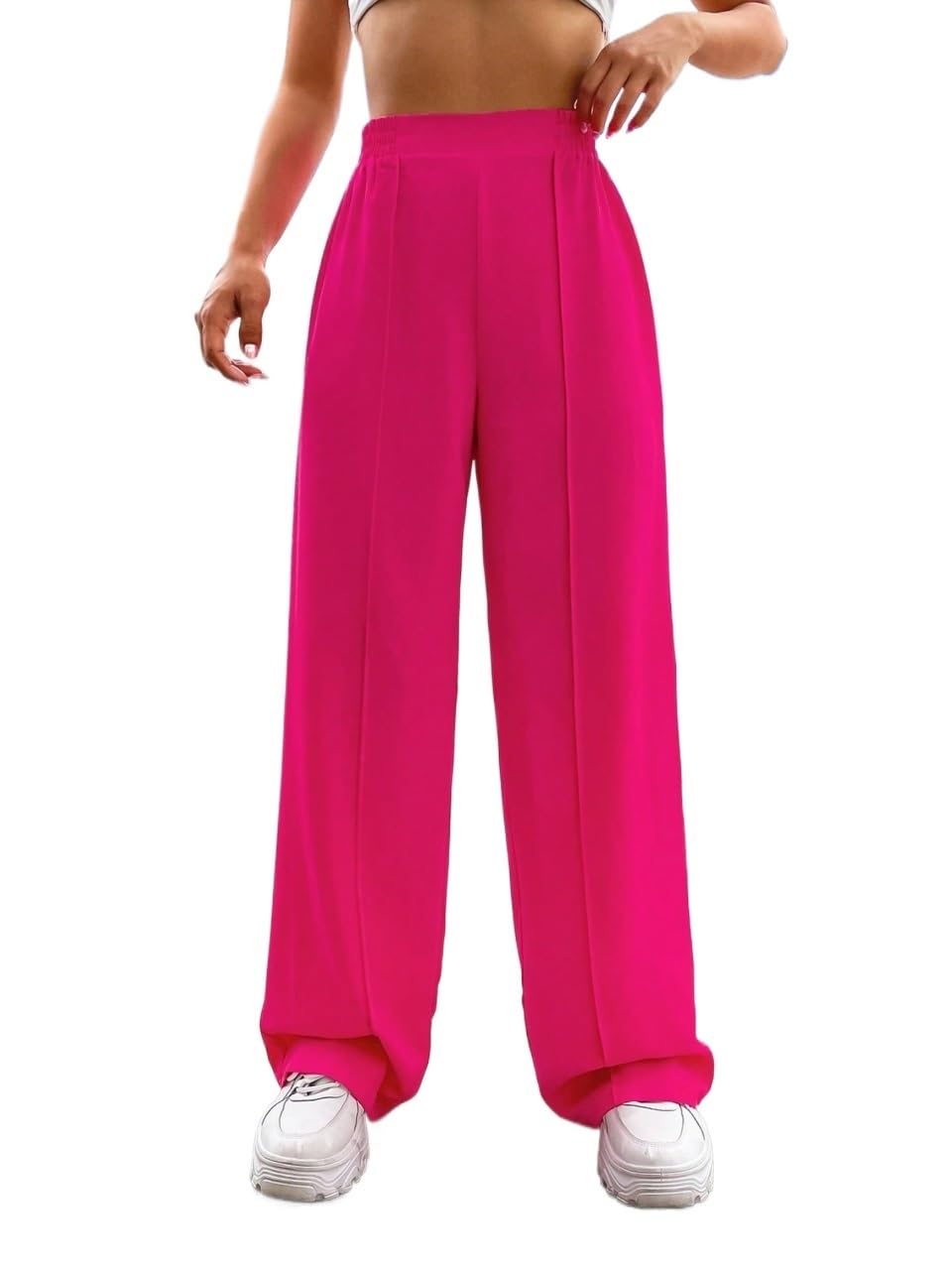 Womens Fall Solid High Waist Straight Leg Pants Trousers Pink