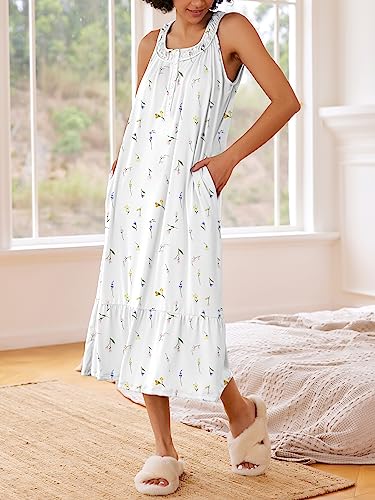 Image of Ekouaer Women's Nightgowns Long Sleeveless Night gown with Pockets Soft Ladies Nightdress