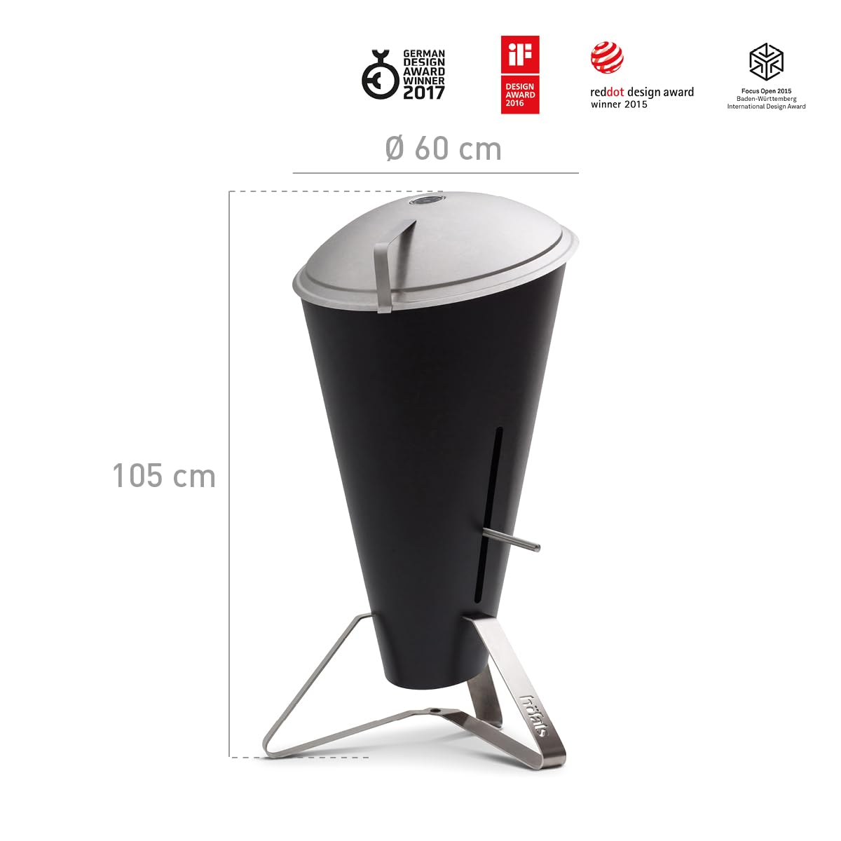höfats - CONE Holzkohle Grill und Feuerkorb mit Deckel und Thermometer - stufenlose Regulierung der Hitze und Luftzufuhr - Grillen auf zwei Ebenen - Design-Grill aus Edelstahl