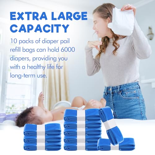 Image of Diaper Pail Refill Bags,10 Pack for Genie Diaper Bags Refill scented, 100% Lock Odor and Seal Diaper Pail Refills, Fully Compatible with Diaper Genie and with Munchkin(Cartridge is not included)