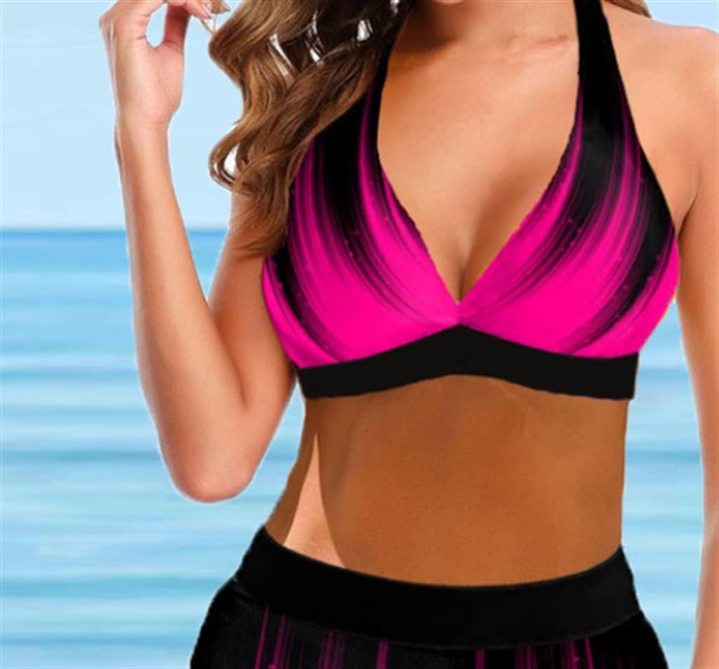 Damski kostium kąpielowy z wysokim stanem i nadrukiem Bikini Damski kostium kąpielowy Bikini Set Plus Size Beach Swimsuit 5XL (czerwony X)