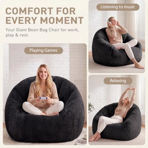 Image of HUGHEAVEN Max Giant Bean Bag Chair, Bean Bag Sofa for Adults & Teens | Oversized Soft Comfy Fluffy Floor Lounge Chair with Armrests, Large Bean Bag Couch for Gaming, Reading & Relaxing