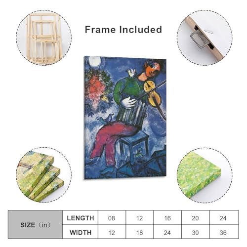 Marc Chagall The Blue Fiddler poster impression toile 60x90cm - 2