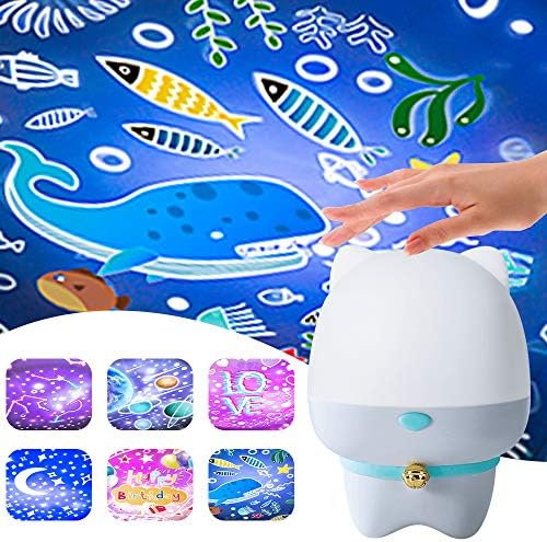 Star Night Light Projector, Starlight Rotating Rechargeable Dimmable Dog Projection Lamp Gifts for Baby Kid Child, Touch Nursery Light with 6 Films Ocean Universe Constellation Sky Birthday Love