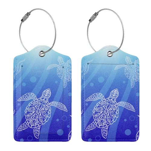 2 Pcs Sea Turtle Luggage Tag for Suitcase, Steel Loop with Privacy Cover ID Label, Turtle Luggage Tag, Birthday Gift for Women Men Boy Girl