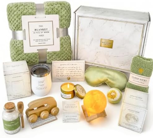 AHAGIFTREE Gift Baskets for Women,11PC Care Package with Moon Lamp,Grief,Get Well Soon After Surgery,Birthday,Think of You,Thank You,Sympathy (green)