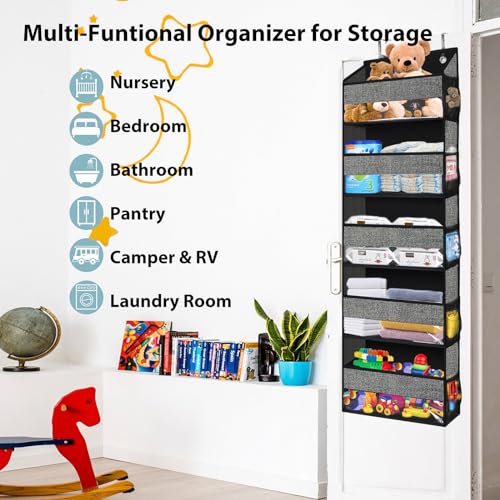 Hängeorganizer Tür Organizer Extra Großer Hängend Bad, Hängeaufbewahrung mit 5 Großen Taschen und 10 Seitentaschen Organizer Bad Grau für Kinderzimmer Schlafzimmer, Büro, Badezimmer(Schwarz)