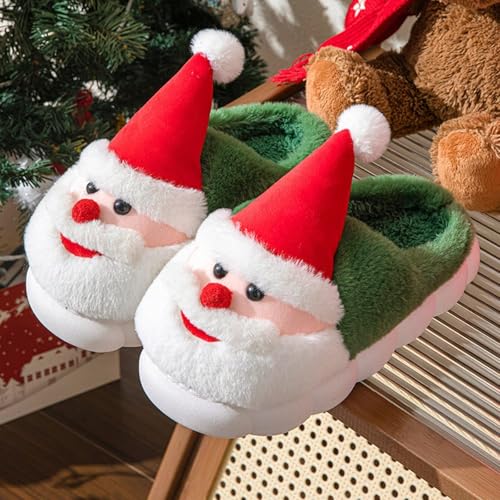 Women's Christmas Santa Claus Slippers Cute Cartoon Fuzzy Warm House Men Non-Slip Indoor Slippers for Couples3
