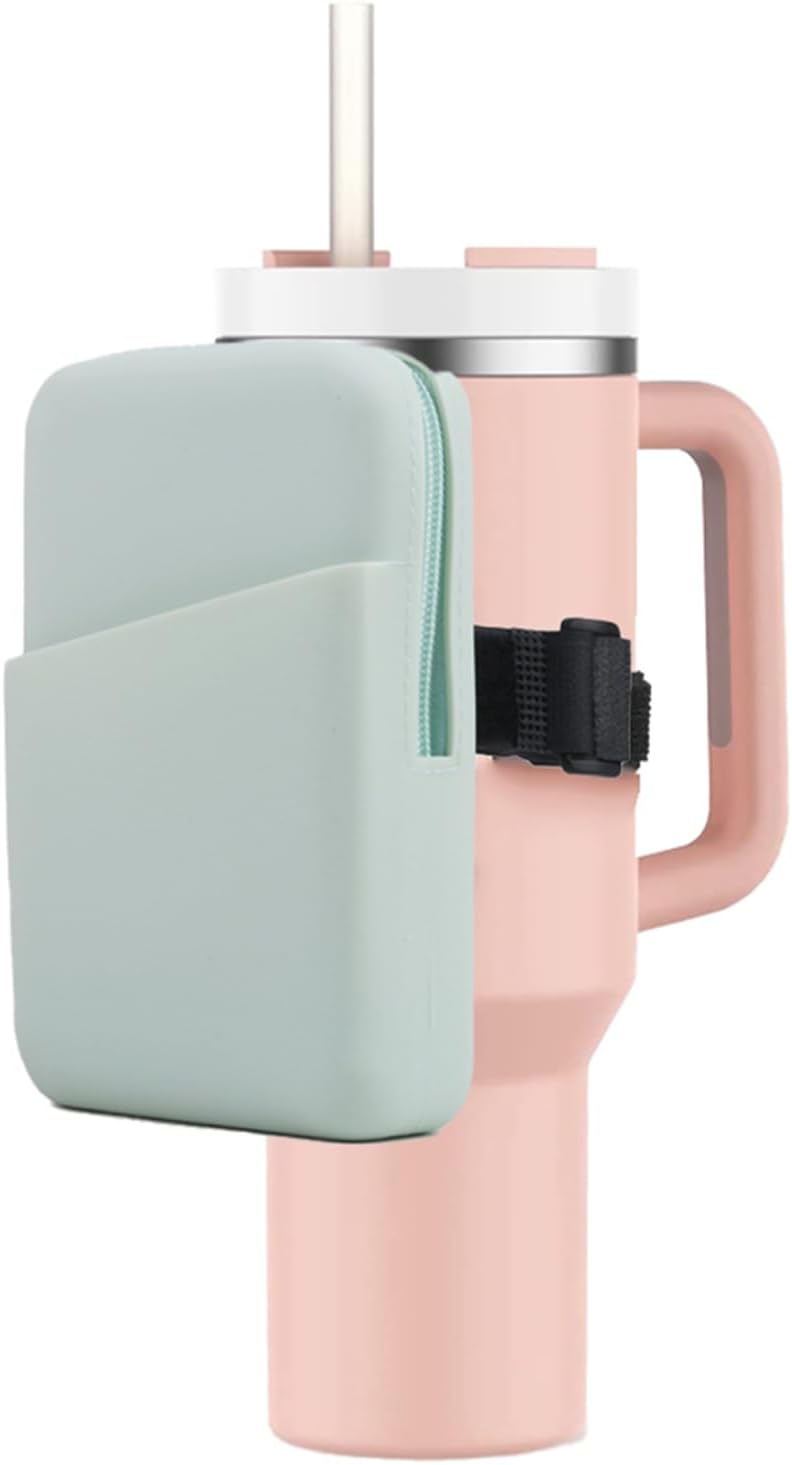 LETINEWater Bottle Pouch for Stanley Quencher Adventure 40oz & Stanley IceFlow 20oz 30oz, Silicone Design Tumbler Pouch for Phone, Card, Keys, Earphone (Green)