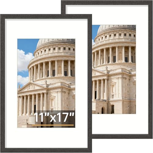 Vittanly 11x17 Picture Frame, Solid Wood Frame with Mat, 2 Pack
