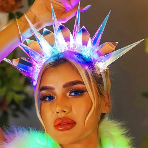 Zoestar Diademas iluminadas con luces LED, corona de la diosa de la libertad, diadema brillante para discotecas, accesorios para el cabello para mujeres y niñas