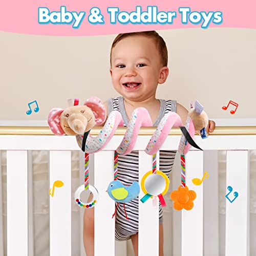Image of GKDOMS Baby Car Seat Toys Activity Stroller Toy for Boys Girls 0 3 6 9 10 12 Months, Spiral Hanging Plush Toys, Baby Shower Thank You Gifts