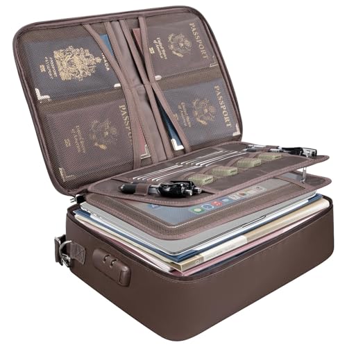 BALEINE Fireproof Document Box with Lock, Portable Fireproof Document Bag Waterproof Fire Proof File Boxes for Documents, File Organizer Box for Important Paperwork (Brown, 15''x11''x4'') 15