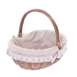 e-wicker24 Alles aus Weide Kosz na zakupy wiklinowy, pleciony kosz z uchwytem, lekki kosz piknikowy, kosz na prezent, w stylu vintage, pleciony (ciemnobrązowy z lamówką)