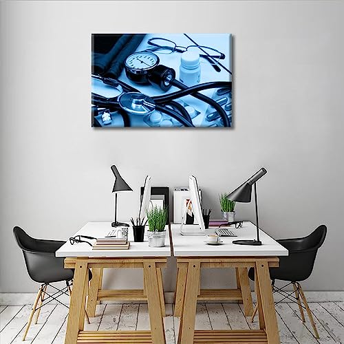 Image of TUMOVO Medical Examination Wall Art Home Decor Posters and Prints Medical Hospital Background Painting Wall Art for Living Room 1 Pieces Black and White Wall Art Framed Ready to Hang (16 inch Wx24 H)