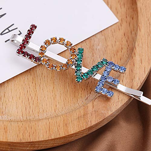 Pixnor 3 peças grampos de cabelo para palavras, strass colorido amor inglês, grampos de cabelo, gram