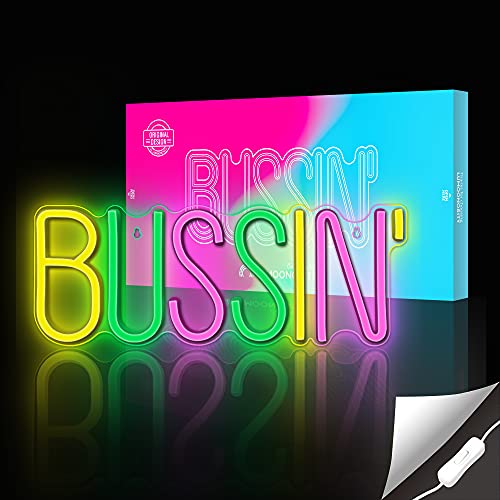 Lumoonosity Bussin Neon Sign - Meme Bussin Led Neon Lights for Gamers/Streamers/Influencers – Cool Trendy Led Signs with On/Off Switch for Wall, Bedroom, Game Room Decor - 16.9 x 6.5-inch