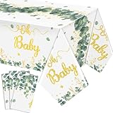 Peryiter 3 Pcs Sage Green Baby Shower Tablecloth Plastic Baby Table Cover 54 x 108 Inch Disposable Eucalyptus Leaf Table Cloth Sage Green Decorations for Baby Shower Spring Summer Party Supplies
