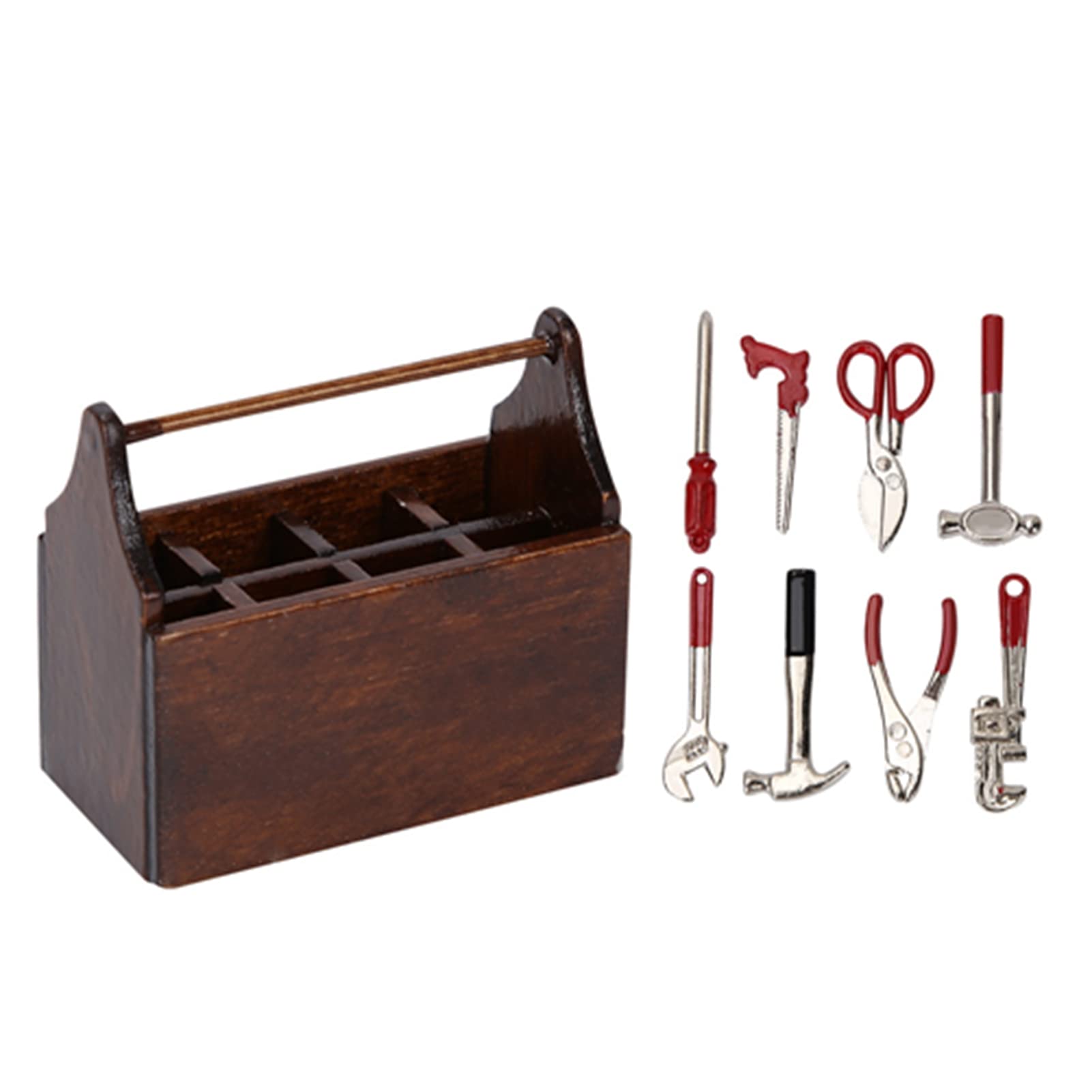 JAWUZ Micro Boîte à Outils Miniature – 8 Outils, Décoration Maison De Poupée 1:12, Accessoire De Scène DIY