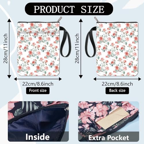 CRASPIRE Floral Book Sleeve Book Cover with Zipper and Extra Sleeve Waterproof Washable Pink Flower Protector Pouch Bag Case for Paperbacks Book Lovers Fabric Cloth Pocket Women Classmate Friend Gift - Image 2