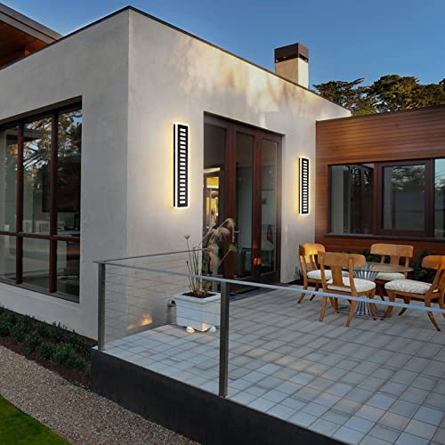 Rosysky Modern Outdoor Wall Light 24W Led Patio Wall Lights Fixture Black Exterior Wall Sconce Long Elegant White Acrylic Wall Lighting Waterproof For Porch,Garage,Courtyard,House（23.6In） #TOP6