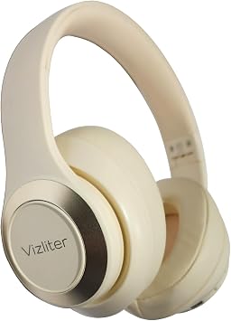Vizliter Bluetooth Headphones, TWS Deep Bass Wireless Over-Ear Headset 5.3 with Built-in Mic LED Lights, Noise Cancelling Audio Earphones Beige