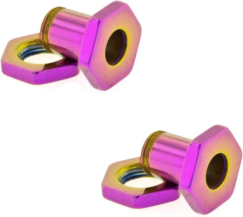 Pair of PVD Stainless Steel Hexa Threaded Flesh Tunnels: 4g 1/4" Purple