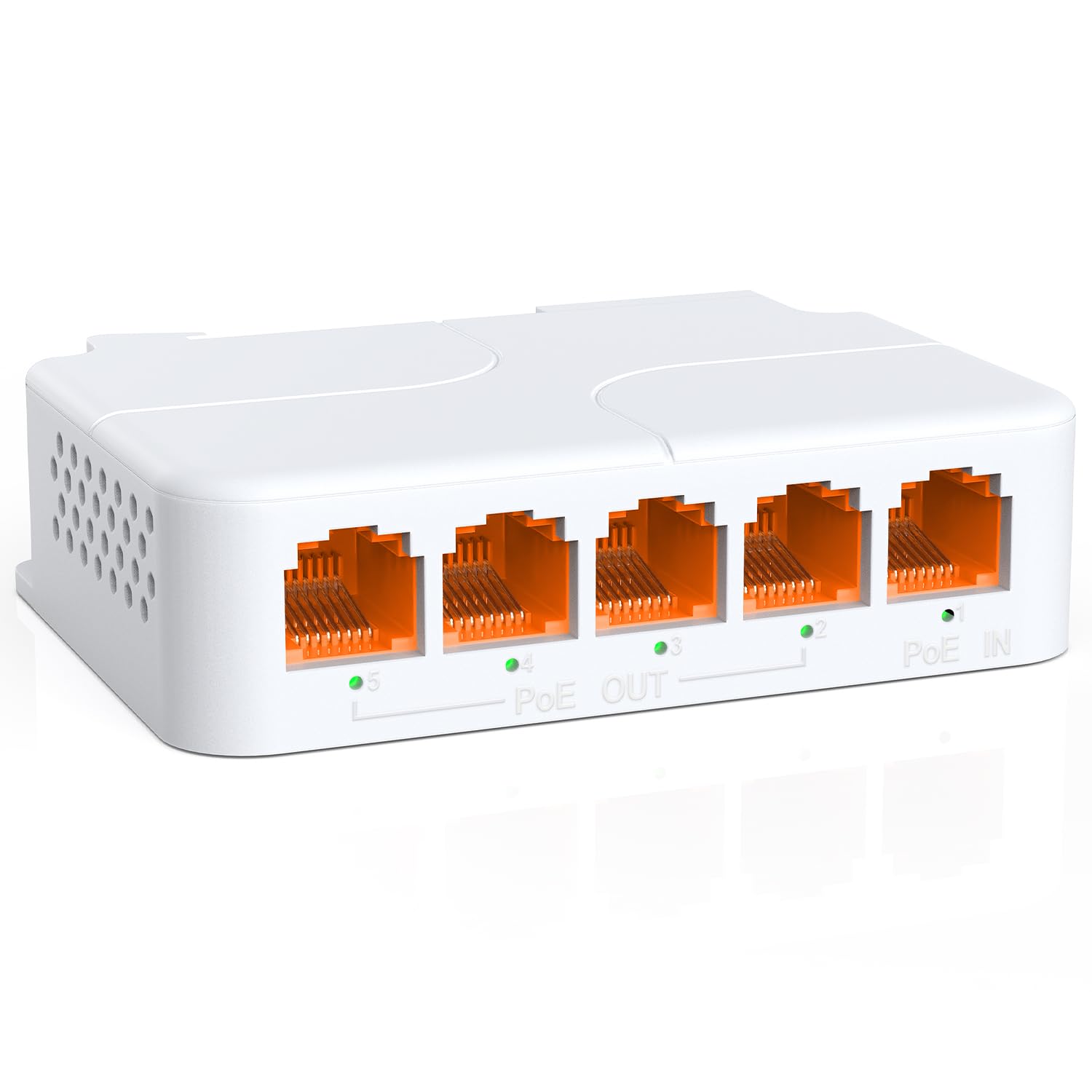 YuanLey 5 Port PoE Extender Gigabit with 4 PoE Out, IEEE 802.3af/at/bt Mini 5 Channel PoE Repeater 1000Mbps, Vlan, Wall and Din Rail Mount Passthrough POE Amplifier/Booster, Plug and Play