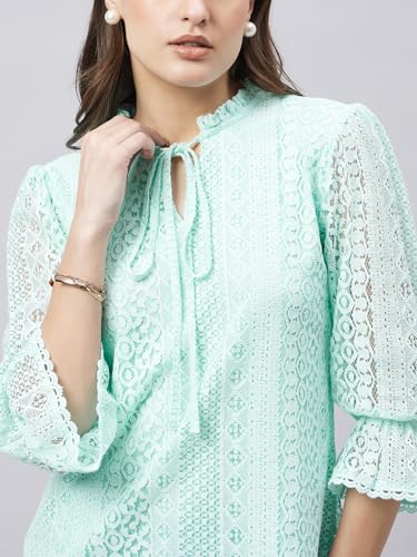 Image of Style Quotient Women Summer Blue Lace Caual Top
