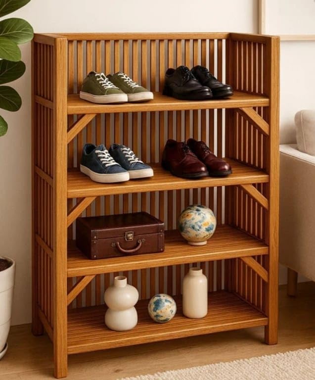 Image of Bamboo Book Rack, Shoe Rack, Multipurpose Rack, 4 Shelf