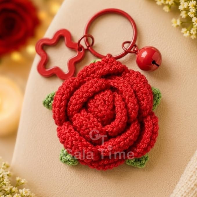 Image of Handmade Crochet Flower Keychain for Bags Keys Purse Backpack Cute Aesthetic Yarn Keyring Bag Charm Handmade Soft Thread Flower Keychain for Girls Women Kids Gifting and Daily Use