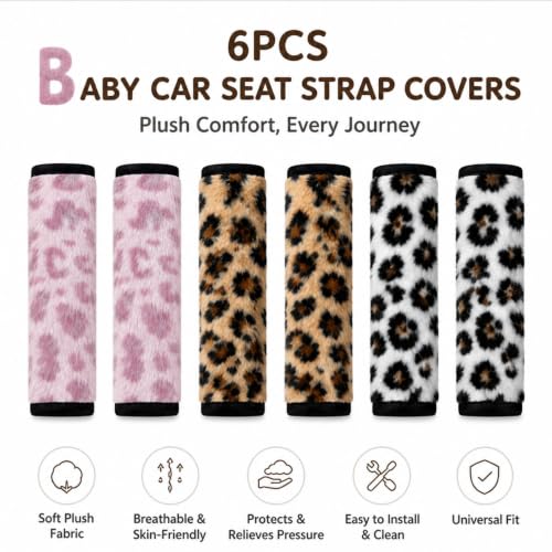 Image of 6 Pieces Car Seat Strap Pads Covers for Baby Kids, Carseat Strap Covers Shoulder Pads, Soft Seat Belt Cover for Infant Stroller Safety Belt Cushion, 2.4 x 5.7 Inches (Multicolor)