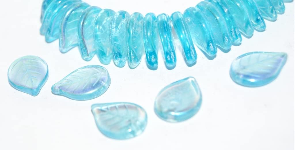 100 pcs Leaf Pressed Glass Beads, Black 54200 (23980 54200), Glass, Czech Republic, Size 18 x 13 mm (0.71 x 0.51 in)
