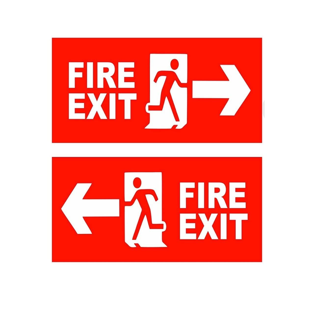 Fire Exit Sign Board Pack of 2-With Double side adhesive tape-Vinyl Sticker With Forex Board-(Red White) Home,Office,Lodge,Hotel,Theatere,Wall,Cabin,ACP,cupboard etc