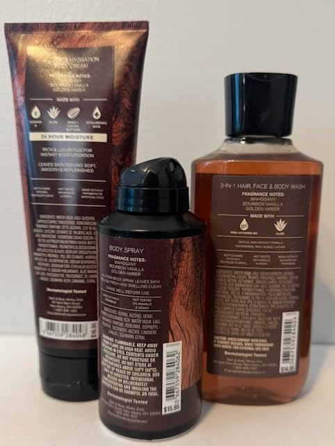 Body Care - BBWs Mahogany Woods Men's Collection Trio Set Body Cream, Body Wash and Body Spray (Packaging may vary)