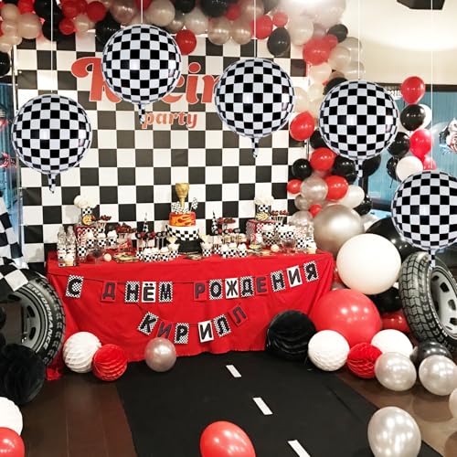 Image of TONIFUL 8Pcs 4D Checkered Balloons 22 Inch Sphere Checkereds Foil Balloons