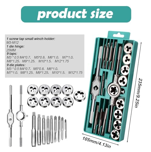 WIYETY Gewindeschneider Set Gewindebohrer Werkzeug: 20 Tlg Gewinde Schneider Bohrer Werkzeug Set, M3 - M12 Gewindeschneidsatz, Hohe Präzision Gewindeschneider Werkzeugkasten Gewindeschneid Satz