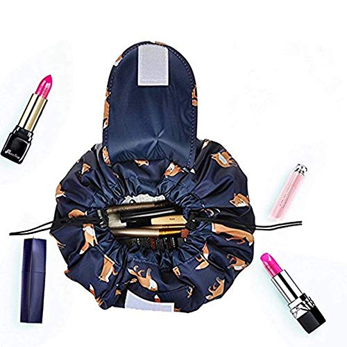 Sac Cosmétique, ONEGenug Trousse de Maquillage, Organisateur à une étape de Conception de Cordon, Pochette Cosmétique pour Les Femmes Paresseuses (Bleu foncé)